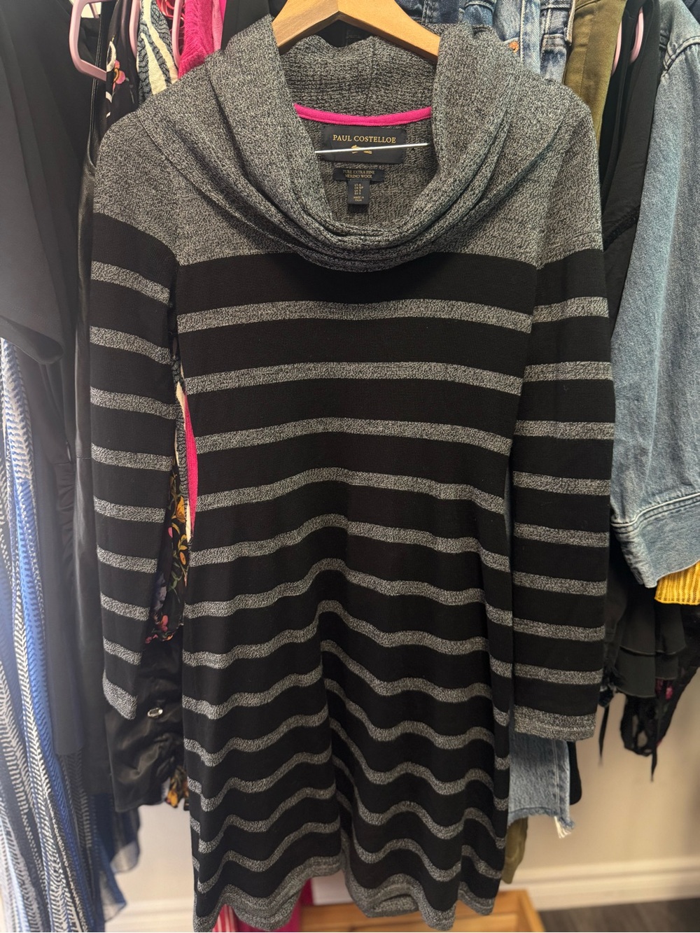 Paul Costelloe Pure Extra Fine Merino Wool Striped Knit Dress